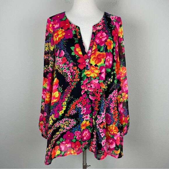 Show me Your Mumu Black Floral Jamie Long Sleeve Tunic Florescent Floral Small - Picture 1 of 8